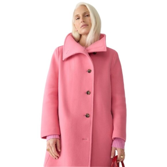 NWT JCREW Villa Coat Womens P 4 Pink Mid Length Stadium Cloth Wool Petite NEW - Picture 2 of 12